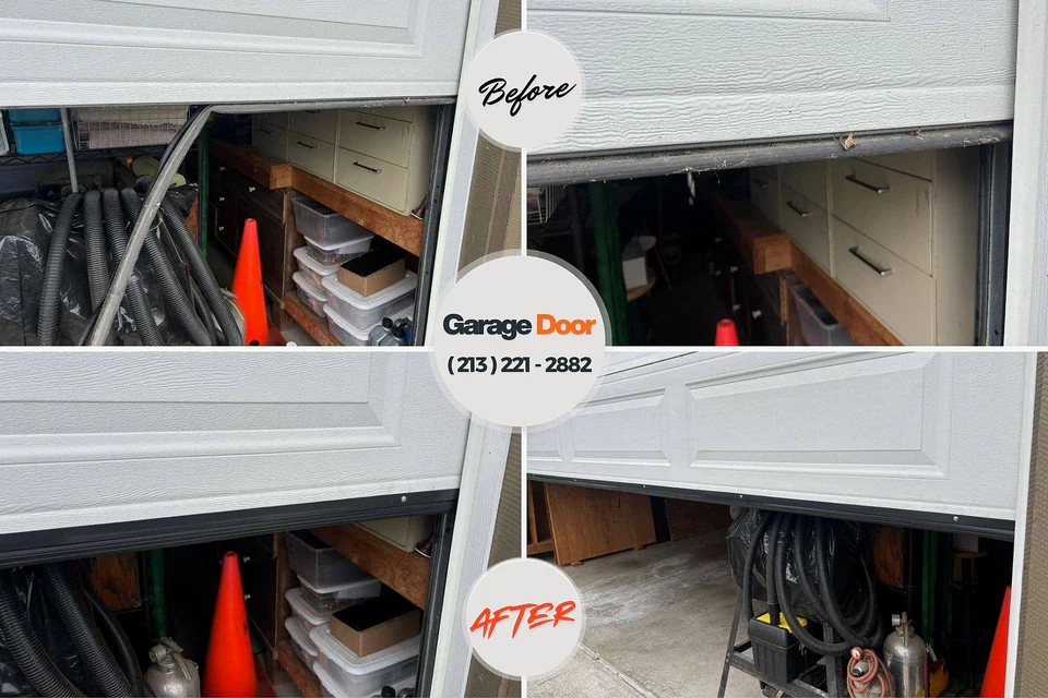 Before and after: garage door repair Plum Grove, TX